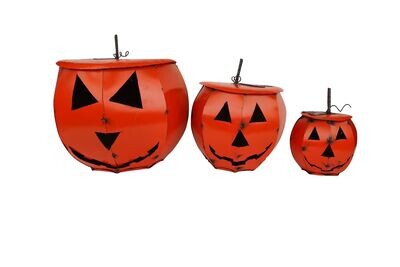 Halloween Pumpkin-Set of 3-Metal-Garden-Nesting-Orange