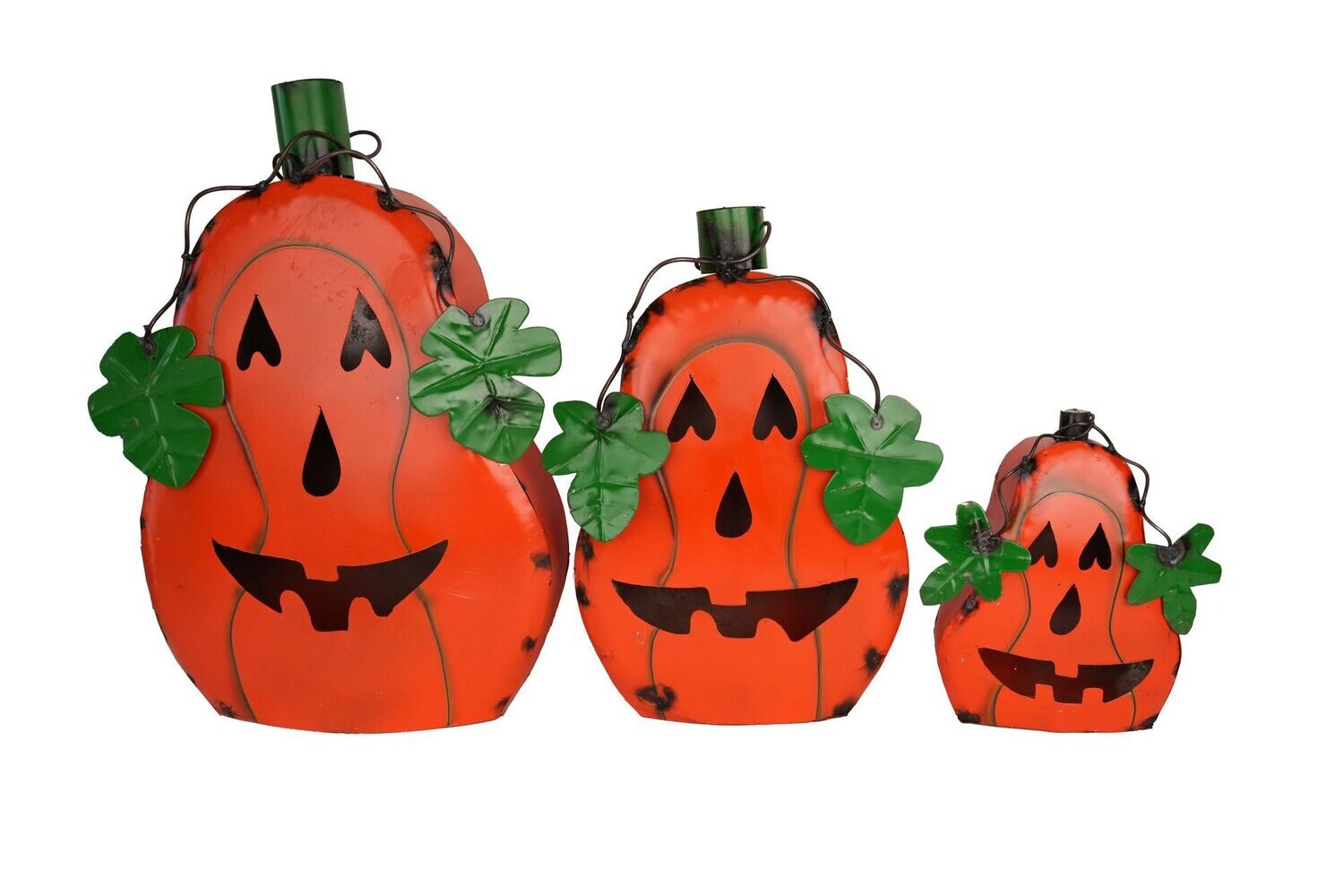 Happy Halloween Pumpkin-Set of 3-Metal-Garden-Orange-Happy