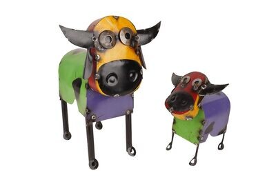 Recycled Colorful Metal Cow-Garden Art-Yard Art-Colorful Cow-Two Sizes