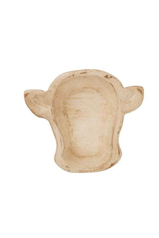 Mini-Cow Head Dough Bowl-Candle Ready-8x7 in-Mini Cow Head, Colors: Antiqued White