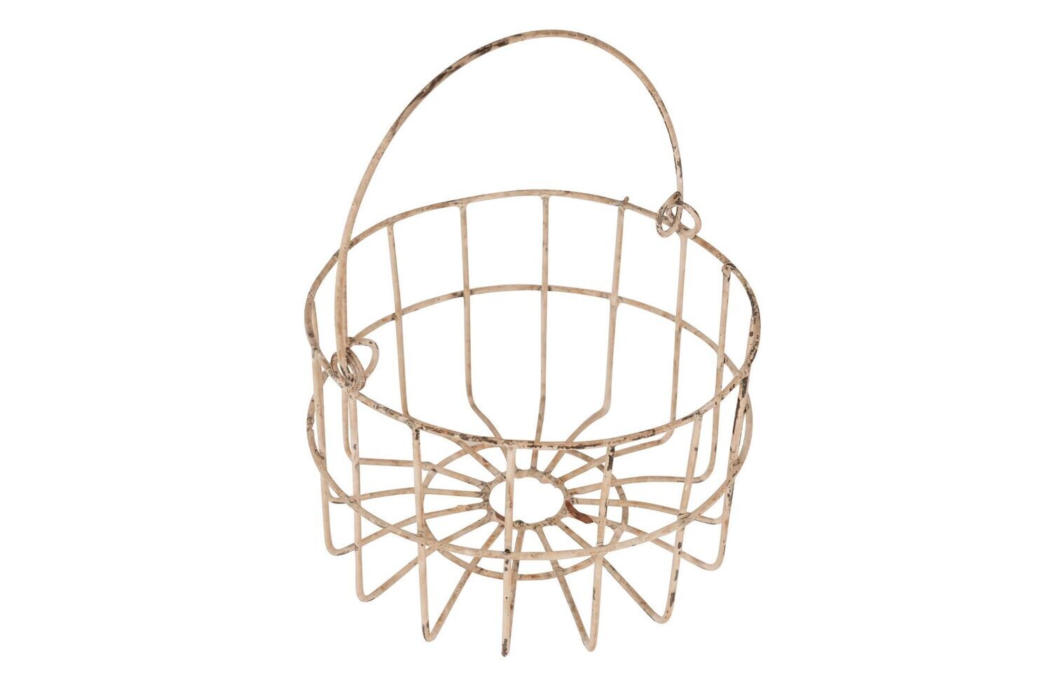 Farmhouse Iron Egg Basket with Handle-Shabby White