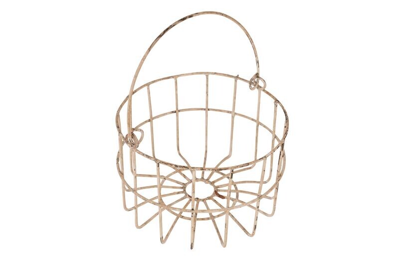 Farmhouse Iron Egg Basket with Handle-Shabby White