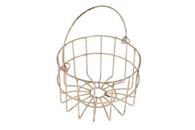 Farmhouse Iron Egg Basket with Handle-Shabby White