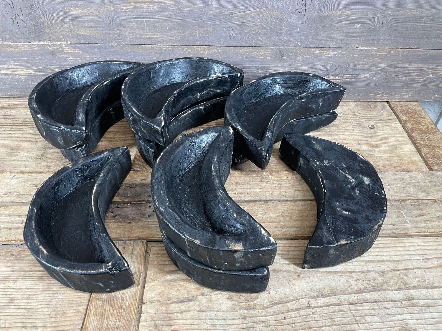 Moon Bowl-10 x 6 inches-Wood-Candle Ready-Carved-Black