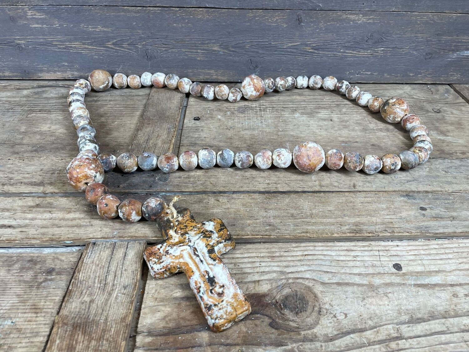 Trinity Clay Rosary Beads-Large-Handmade-42-44 inches-Red Tones