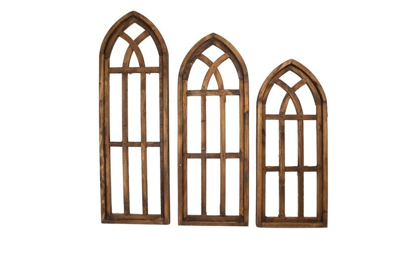 Gilroy Cathedral Rustic Wall Decor Architectural Windows-Farmhouse Set of 3-Wax-Brown