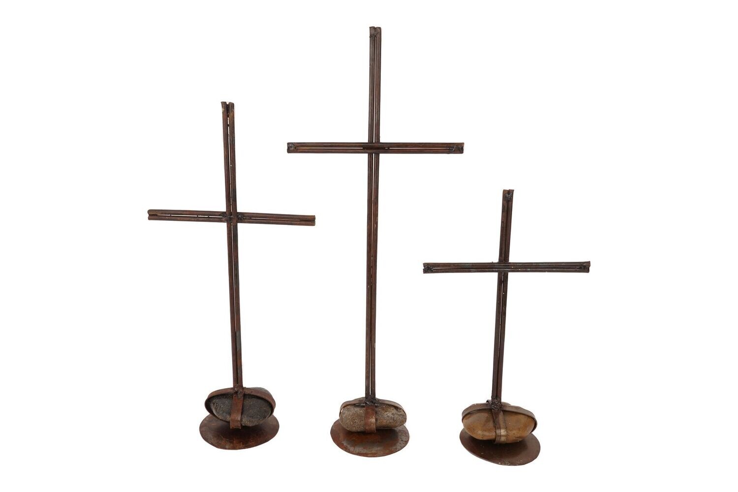 Rock Pedestal Cross Set of 3-Iron-NEW-Handmade-Beautiful