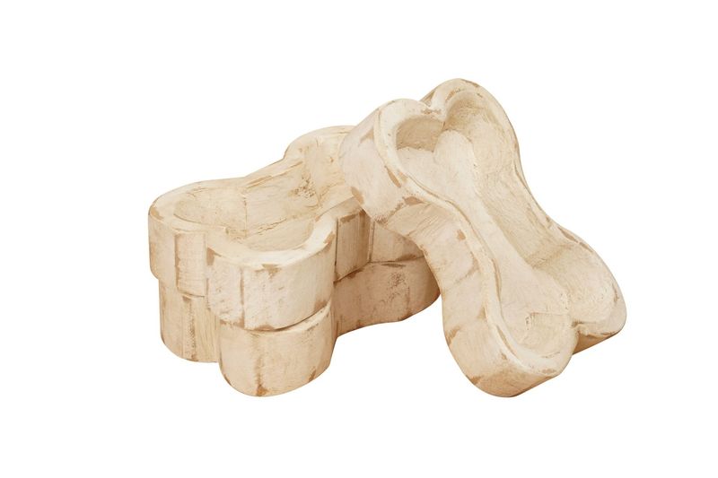 Dog Bone Bowl-8 x 5 x 2inches-Wood-Candle Ready-Original Design-Dog Bone Dough Bowl-NEW-7 Color Choices-Dog Bone, Colors: Antiqued White