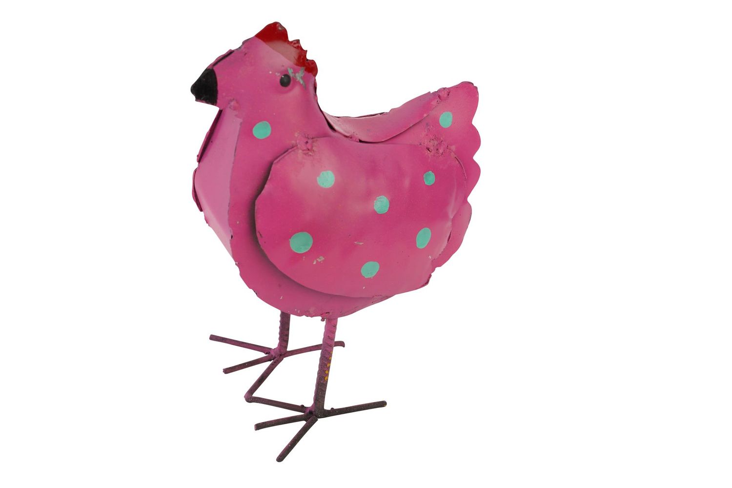 Polka Dot Chicken-Mini-Metal-Chick-Yard Art-Chicks-3 Colors and 2 Sizes, Color: Pink