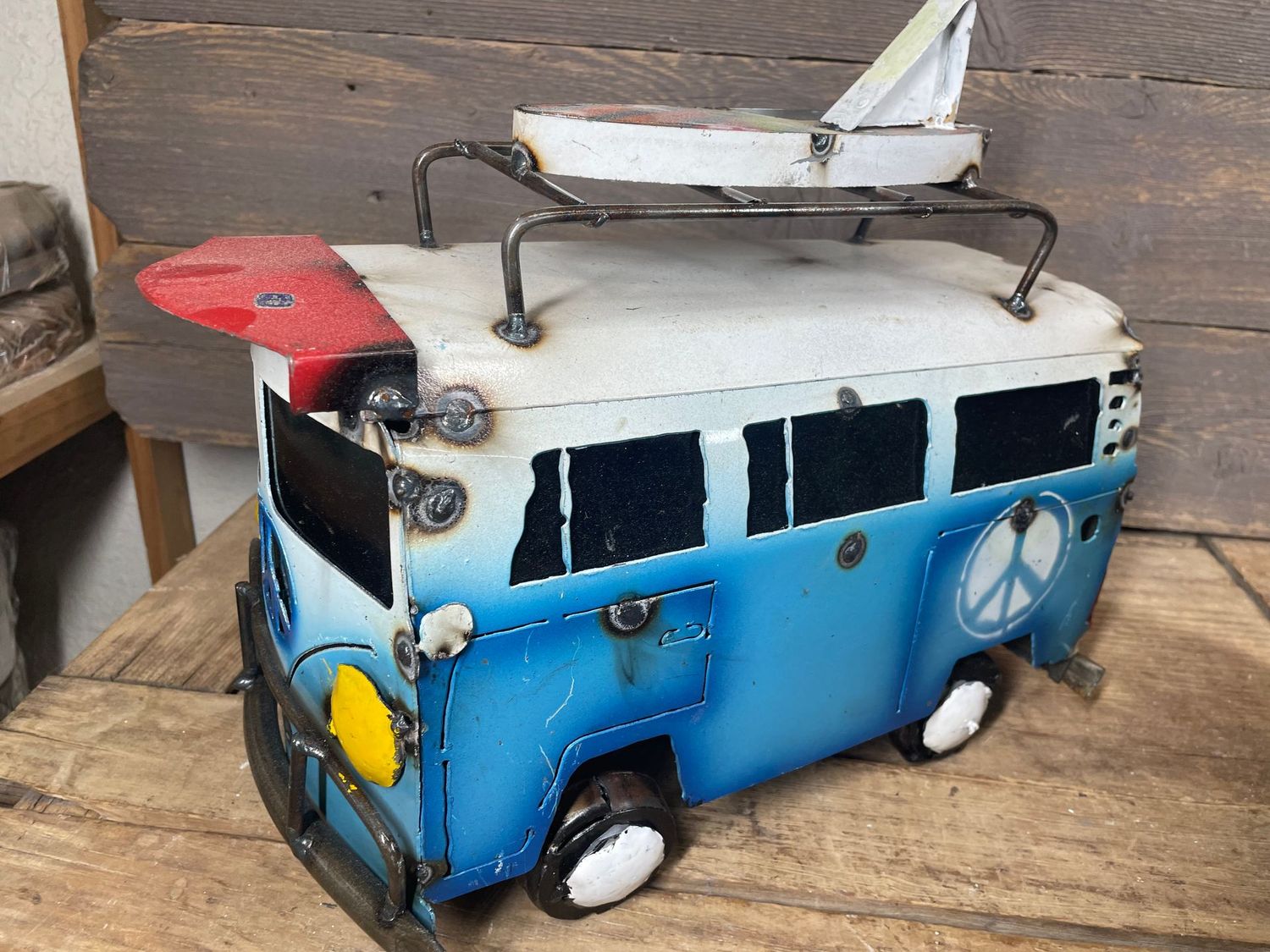 Peace VW Bug-Surfing-Colorful Metal-Handmade-So Cool-3 sizes-NEW, SIZE: Small-14X8x13H inches