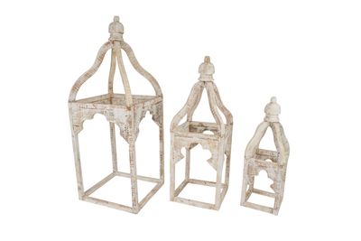 Kota Farmhouse Wood Lantern-Set of 3- Lanterns-White-Large