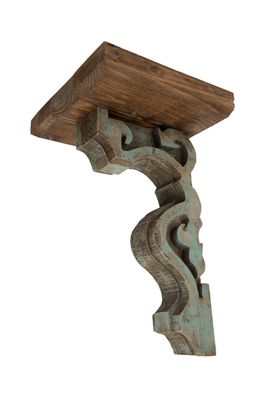 Zuni Wooden Corbel Shelf-Rustic-10Wx10Dx17H inches-Turquoise