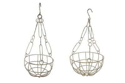 Pearl Farmhouse Iron Hanging Planter Baskets-Distressed Shabby White- Baskets Set of 2