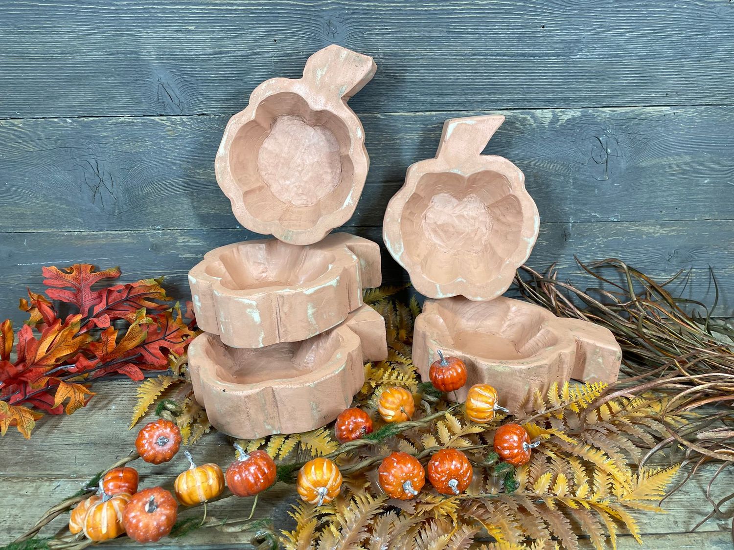 Pumpkin-Mini-Dough Bowl-Farmhouse-Candle Ready-6x8 inches-Mini-Terracota Tone