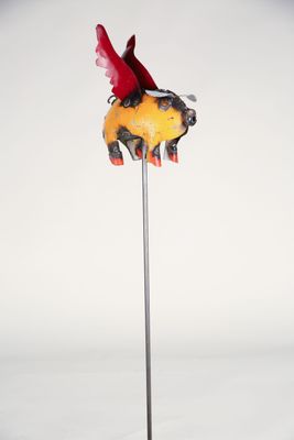 Flying Pig on a Stake-Yard Art-5Wx10Lx36H-Colorful Garden Stake-Pig