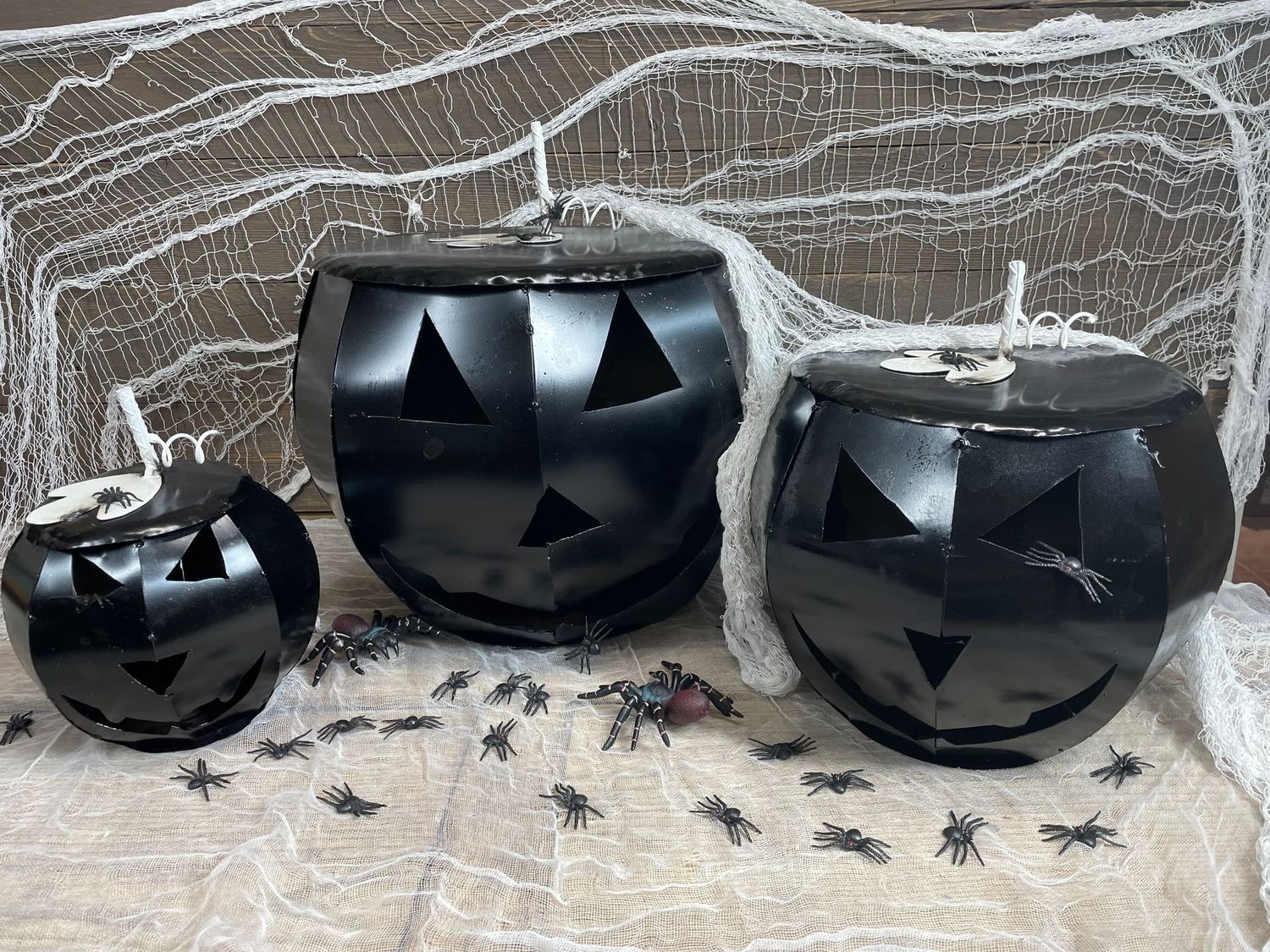 Halloween Pumpkin-Set of 3-Metal-Garden-Nesting-Black