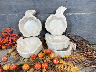 Pumpkin-Mini-Dough Bowl-Farmhouse-Candle Ready-6x8 inches-Mini-Pumpkin Cream Tone