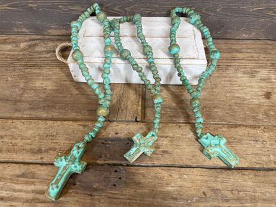Hope Clay Rosary Beads-Handmade-17 inches-ER-Turquoise-Green-#1 Size