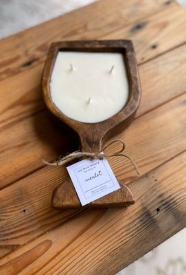 Wine Glass Dough Bowl-6 x 10 x 2 inches-Wood-Candle Ready-Carved Wine Glass