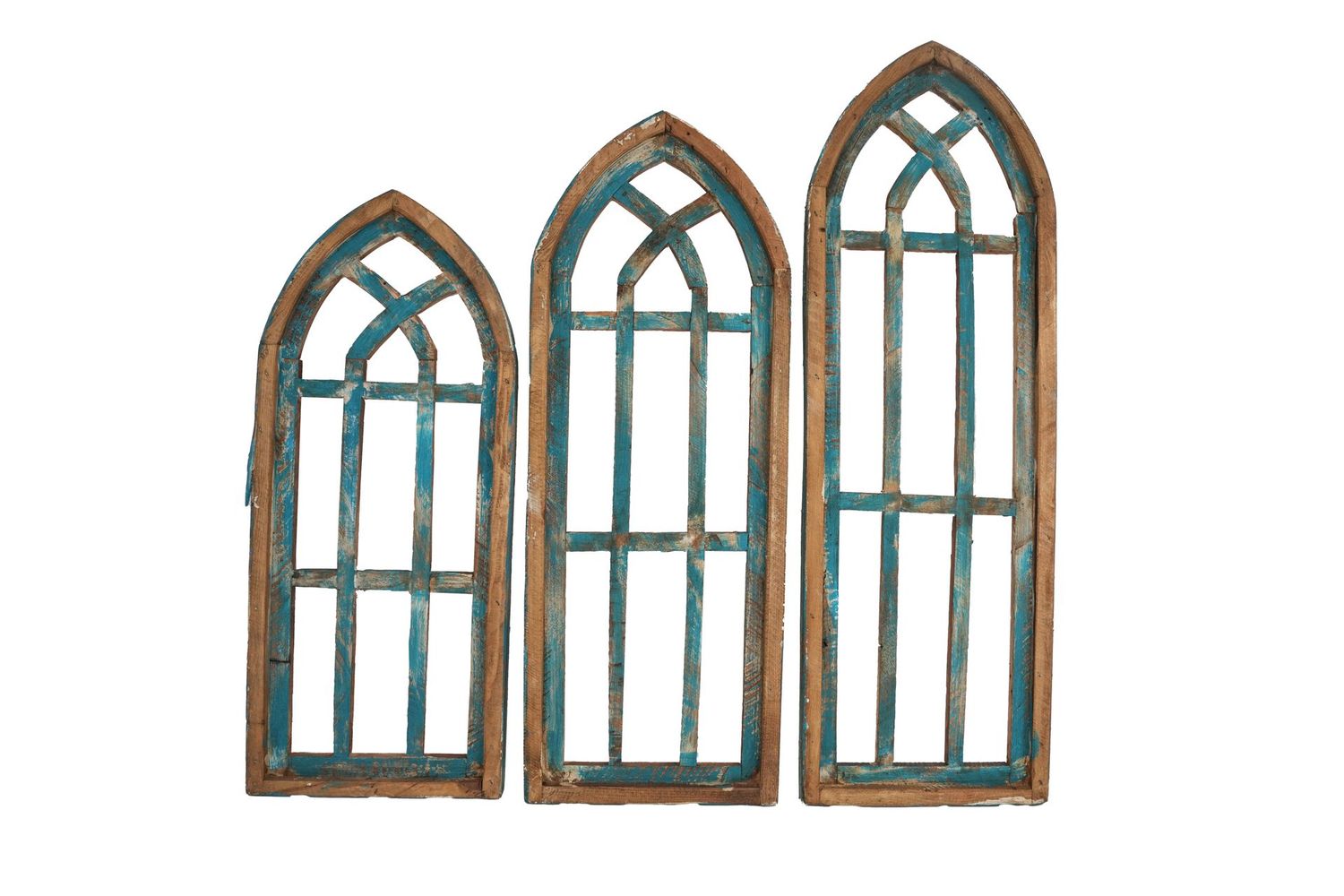 Cathedral Wall Decor Windows-Farmhouse-Set of 3-Turquoise