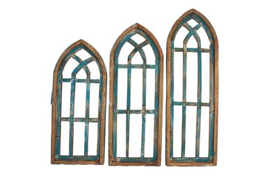 Cathedral Wall Decor Windows-Farmhouse-Set of 3-Turquoise