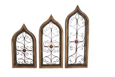 Gray Falls Windows-Primitive-Wall Decor-Wood and Iron-Set of 3-Gray Falls
