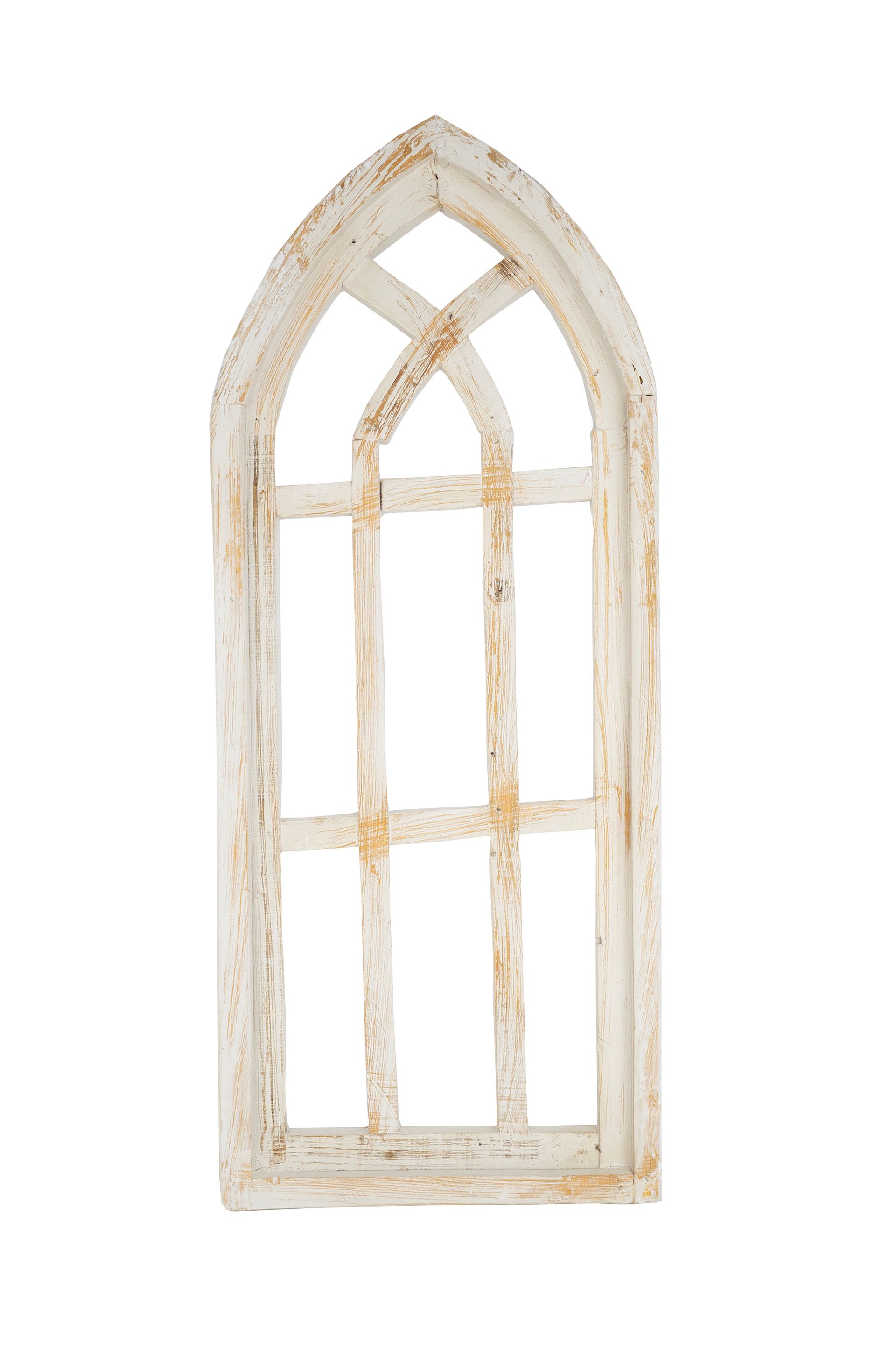 Cathedral Architectural Windows-Set of 3-Wall Decor Wood-Farmhouse Windows-Shabby White