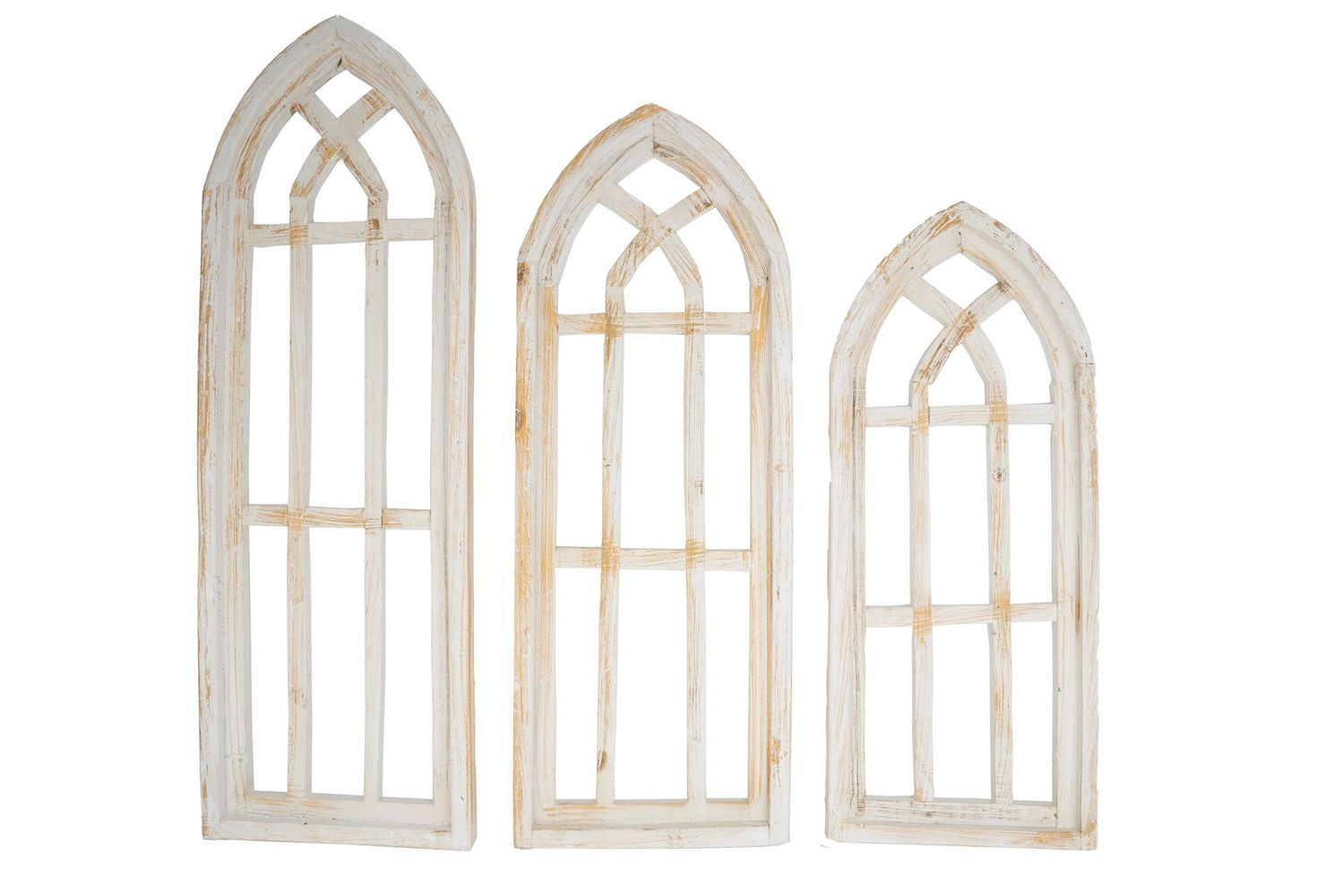 Cathedral Architectural Windows-Set of 3-Wall Decor Wood-Farmhouse Windows-Shabby White