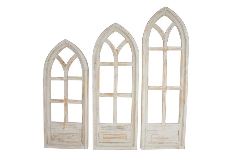 White Elm Architectural Windows-Set of 3-Wall Decor Wood-Farmhouse Windows-Shabby White