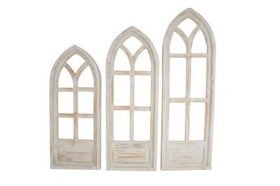 White Elm Architectural Windows-Set of 3-Wall Decor Wood-Farmhouse Windows-Shabby White