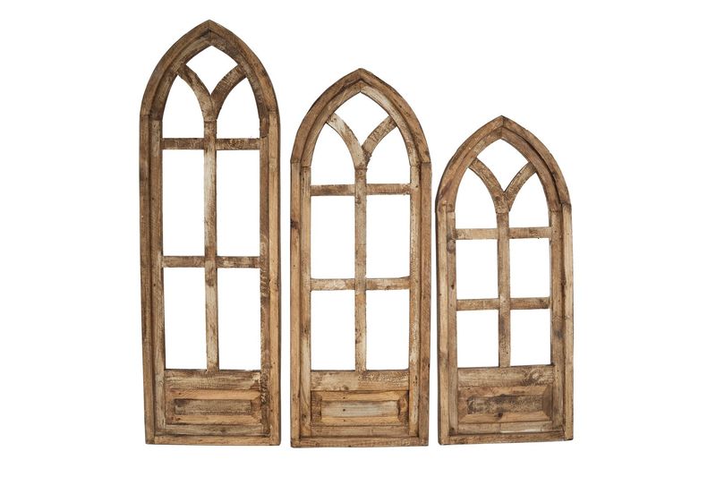 Holly Hills Architectural Windows-Set of 3-Wall Decor Wood-Farmhouse Windows-Antiqued White