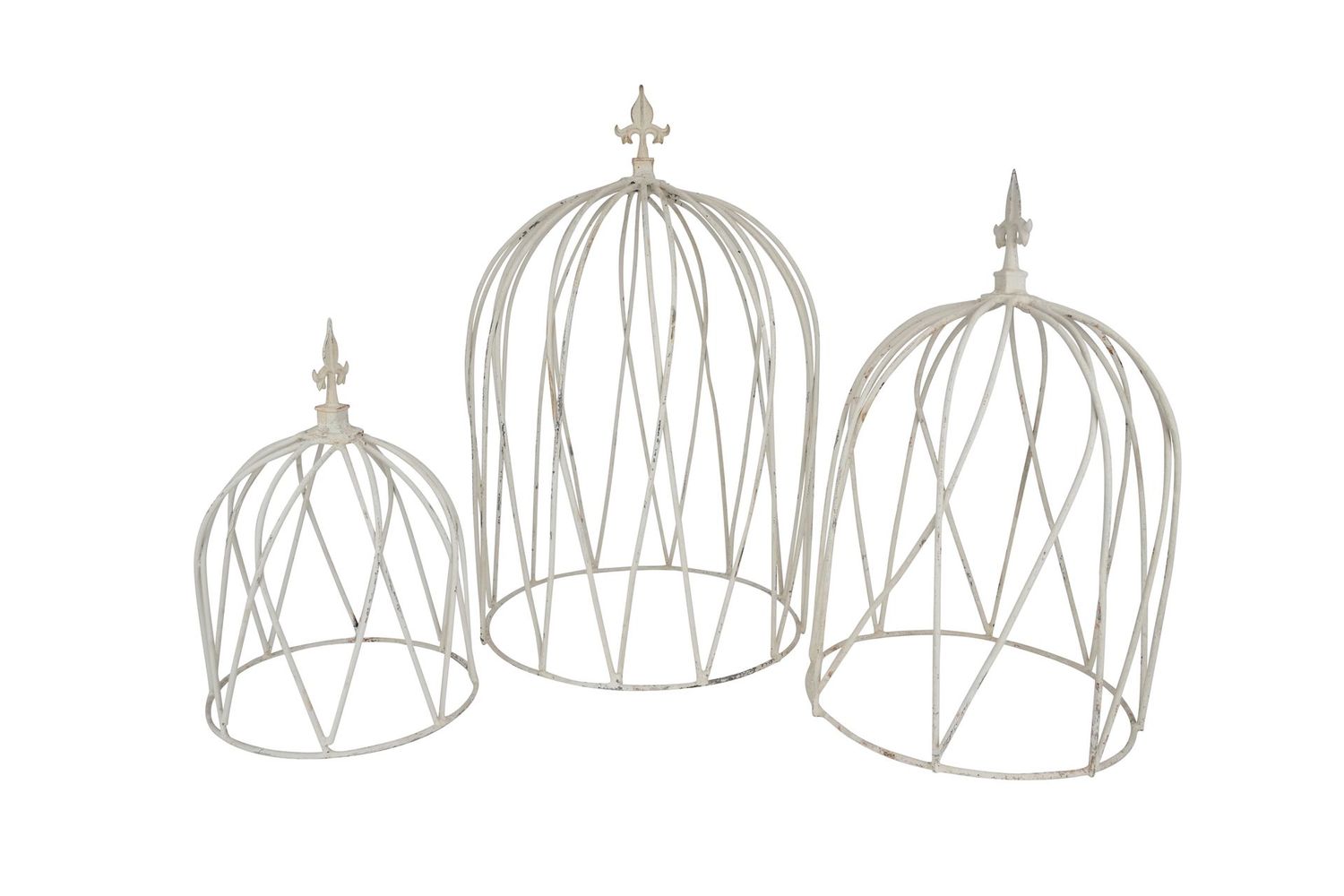 Trenton Set of 3 Large Farmhouse Iron White Topiaries-Finial-Topiary-White