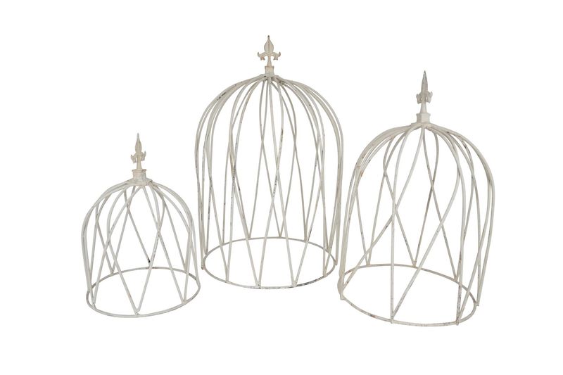 Trenton Set of 3 Large Farmhouse Iron White Topiaries-Finial-Topiary-White