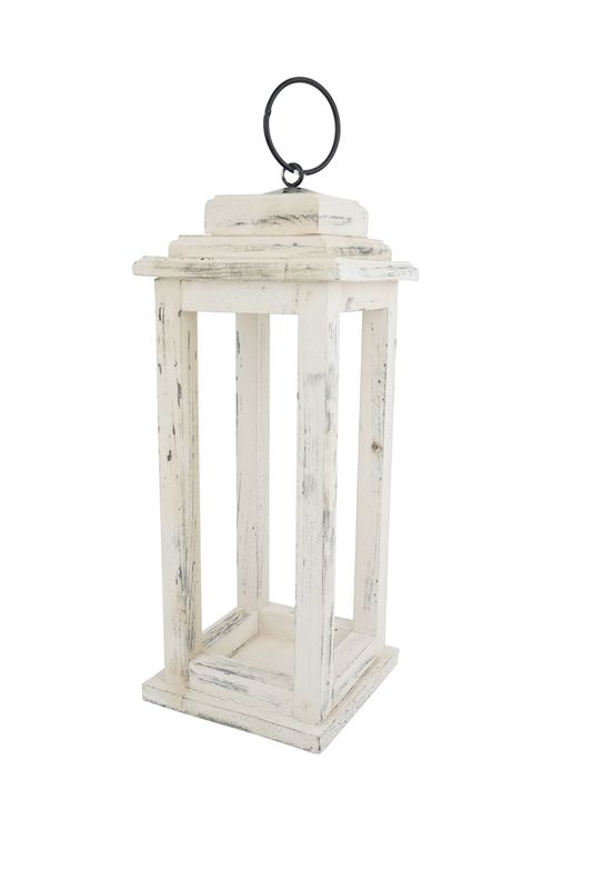 Monticello Lantern-Farmhouse Wood-White-7x7x17 inches-NEW