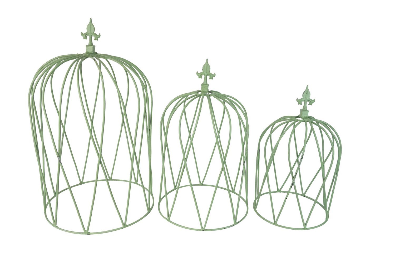 Trenton Set of 3 Large Farmhouse Iron Green Topiaries-Finial-Topiary-Green