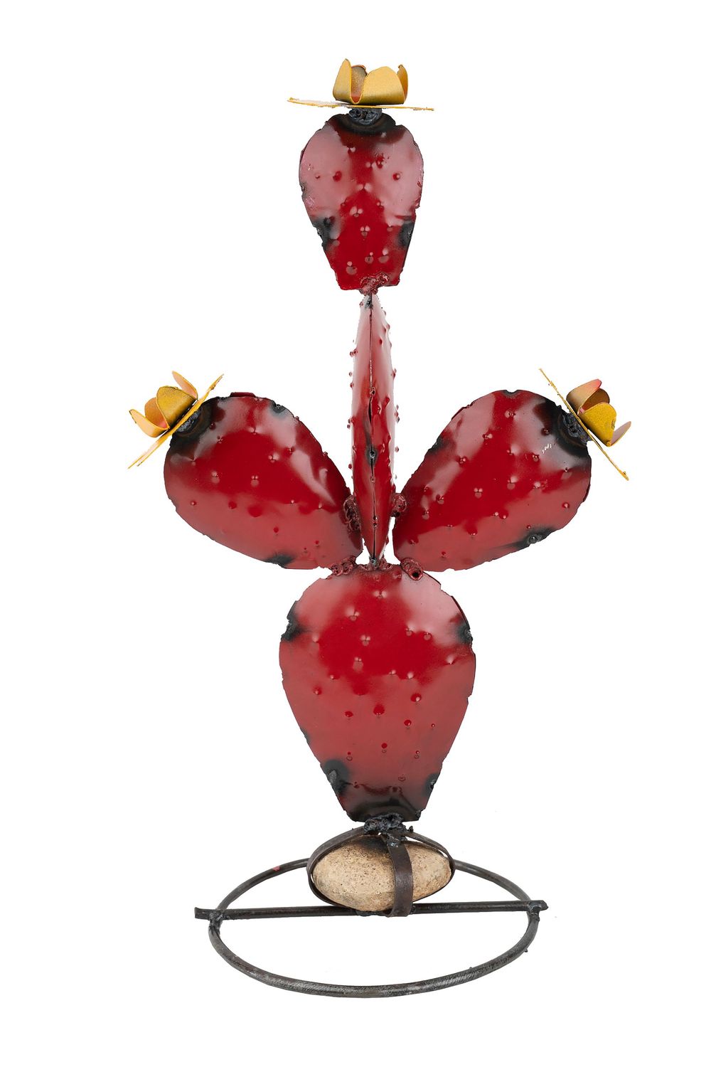 Tempe Metal Prickly Pear Cactus-9Wx17H inches-Hand Painted-Garden-Tempe Prickly Pear Cactus-NEW, Colors: Red