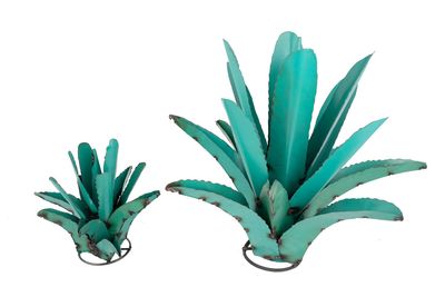 Agave Metal Cactus-Hand Painted-Handmade-Garden Decor-Outdoor-Two Sizes-NEW