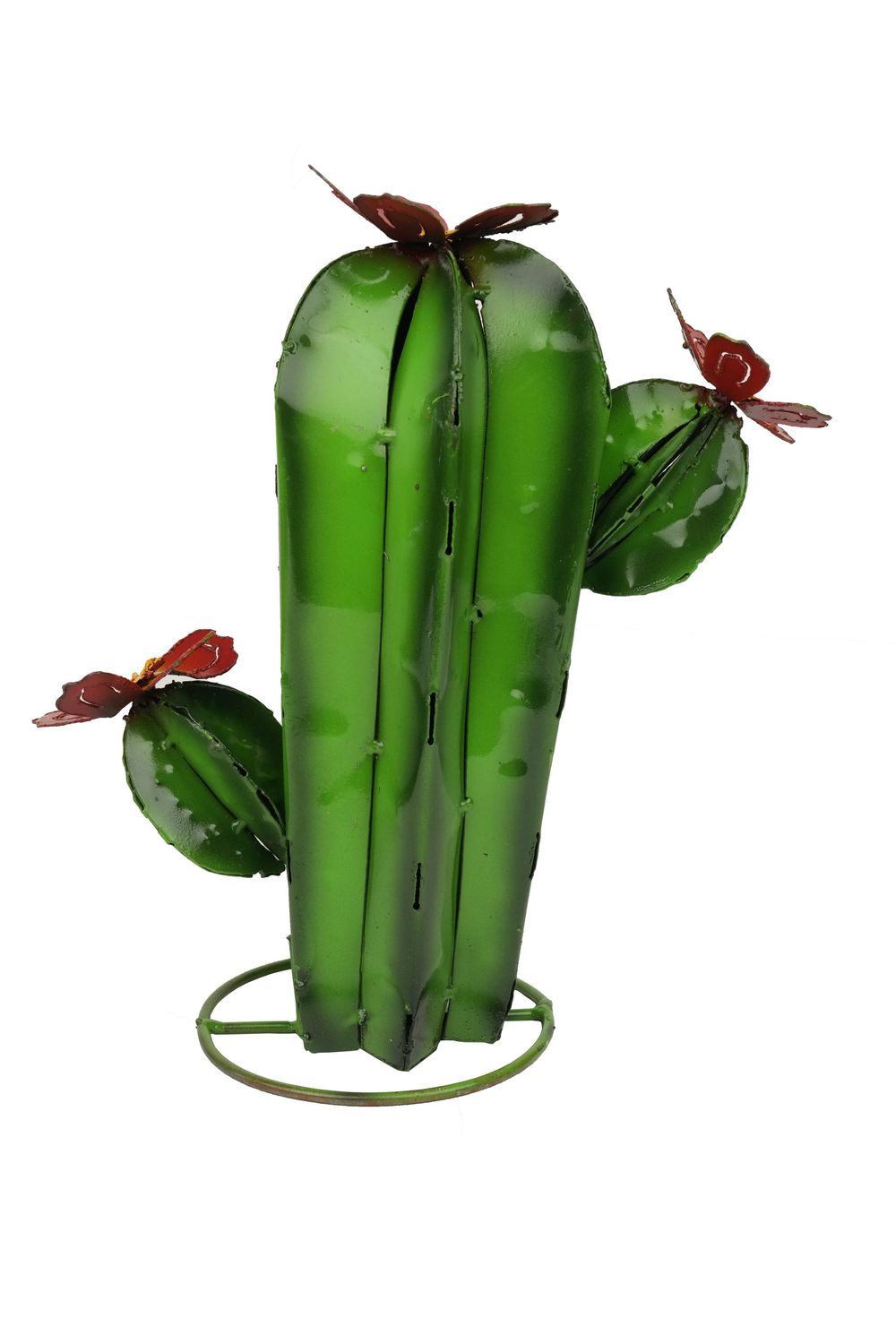 Green Sahuaro Metal Cactus-Garden-Yard Art-Three Sizes-Hand Painted-Handmade-Garden Desert Decor-Green, SIZE: Small-9W x 12H inches