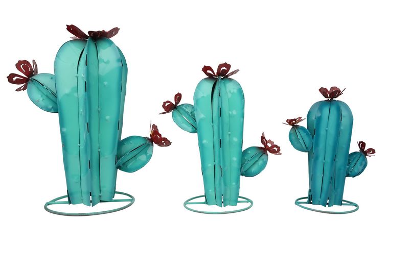 Blue Sahuaro Metal Cactus-Garden-Yard Art-Three Sizes-Hand Painted-Handmade-Garden Desert Decor-Blue