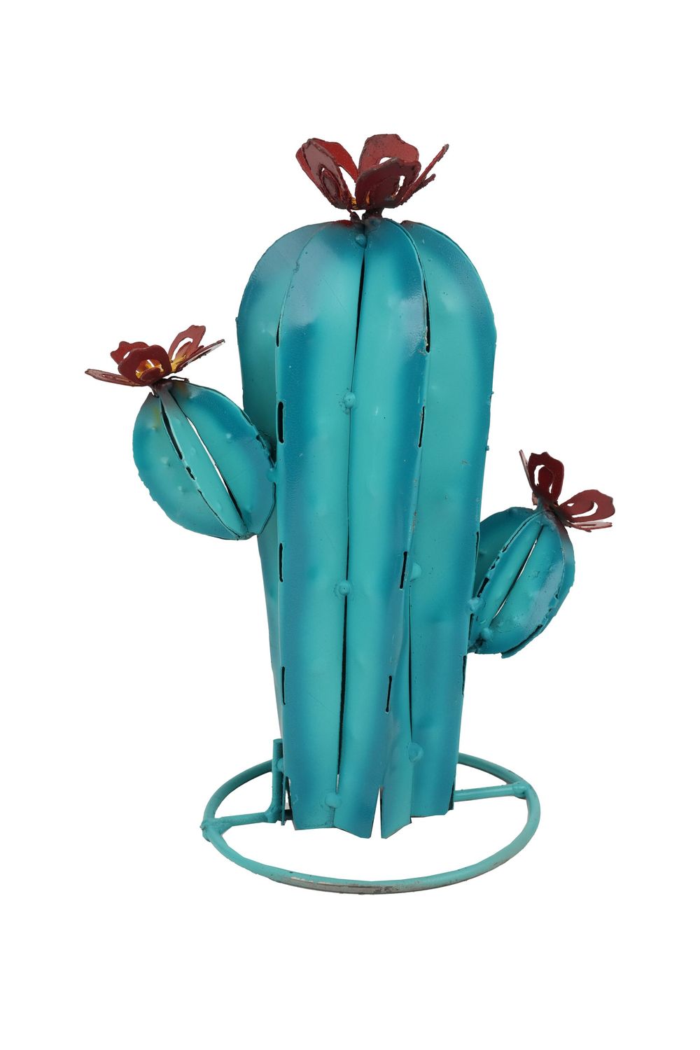 Blue Sahuaro Metal Cactus-Garden-Yard Art-Three Sizes-Hand Painted-Handmade-Garden Desert Decor-Blue, SIZE: Small-9W x 12H inches