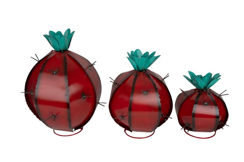 Barrel Metal Red Cactus-Garden-Desert Decor-Handmade-Three Sizes-Barrel Cactus-Red