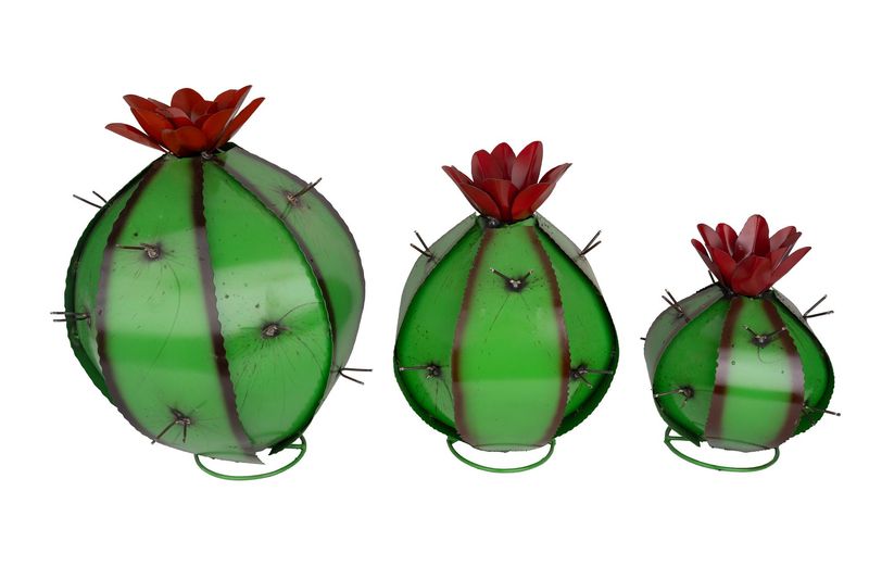 Barrel Metal Green Cactus-Garden-Desert Decor-Handmade-Three Sizes-Barrel Cactus-Green