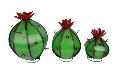 Barrel Metal Green Cactus-Garden-Desert Decor-Handmade-Three Sizes-Barrel Cactus-Green