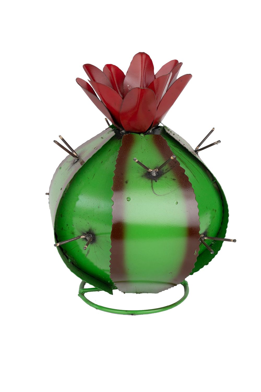 Barrel Metal Green Cactus-Garden-Desert Decor-Handmade-Three Sizes-Barrel Cactus-Green, SIZE: Small-10 x 11H inches