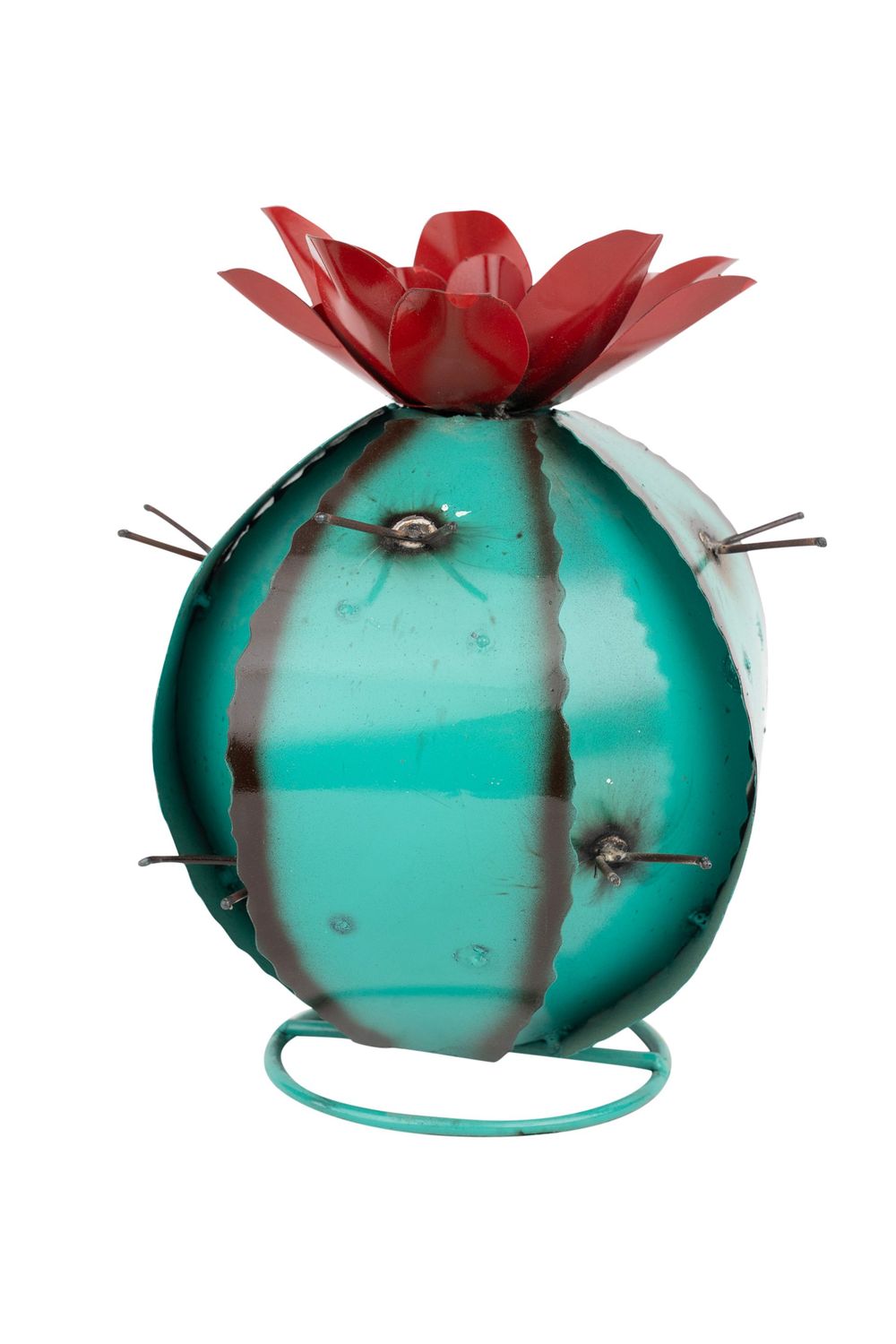 Barrel Metal Turquoise Cactus-Garden-Desert Decor-Handmade-Three Sizes-Barrel Cactus-Turquoise, SIZE: Small-10 x 11H inches