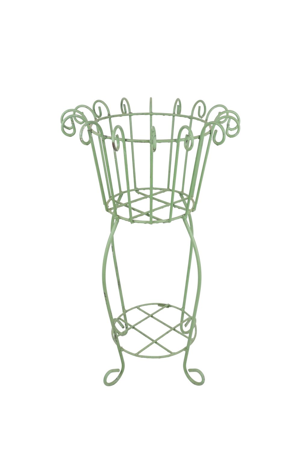 Cumberland Farmhouse Iron Planter Garden Basket-17Wx25H in-Solid Iron-Handmade-Green