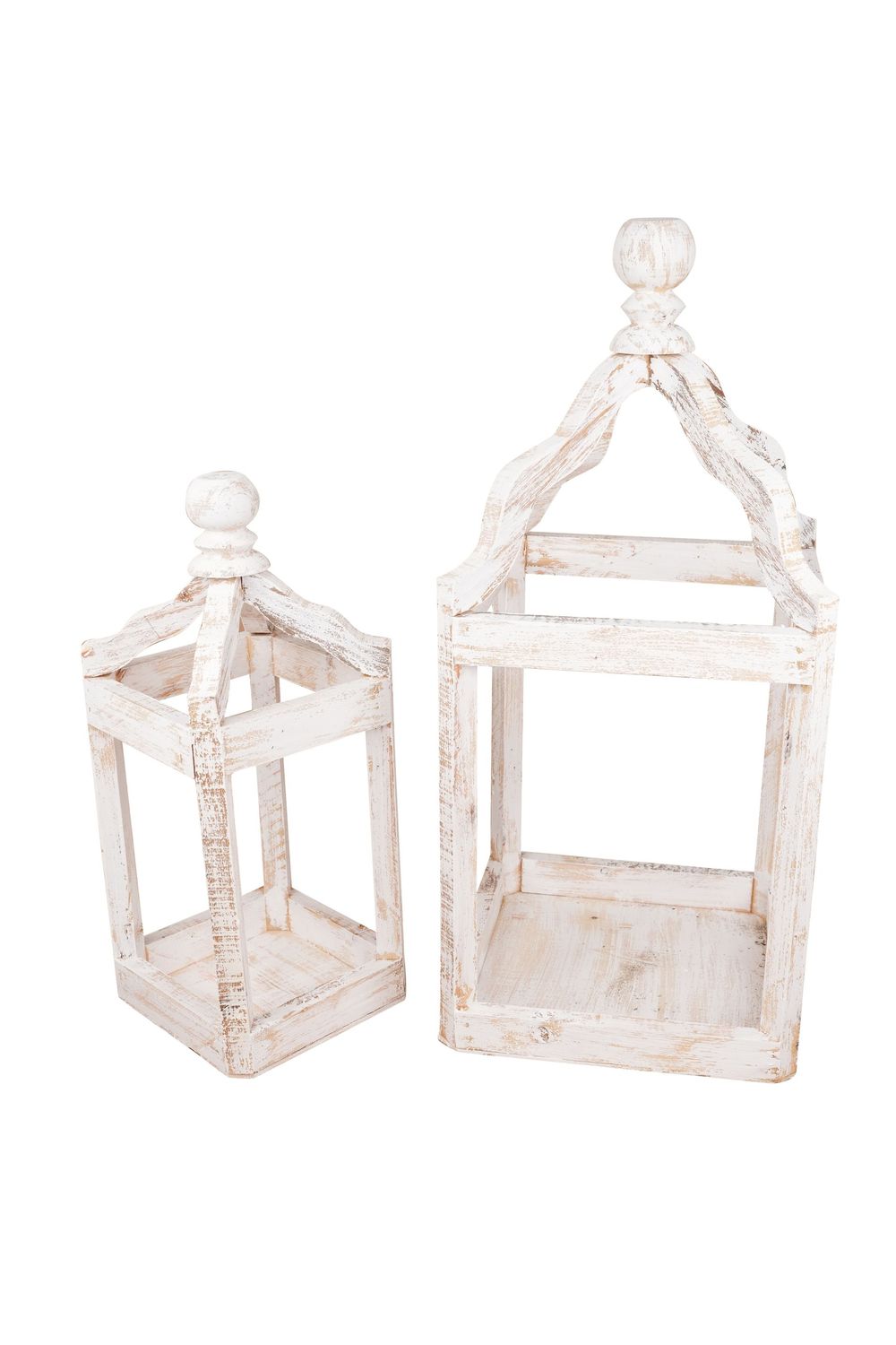 Pinnacle Farmhouse Wood Lantern-Set of 2-Rustic-Centerpiece-White