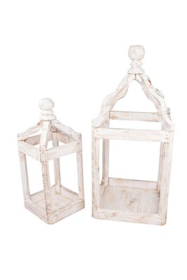 Pinnacle Farmhouse Wood Lantern-Set of 2-Rustic-Centerpiece-White