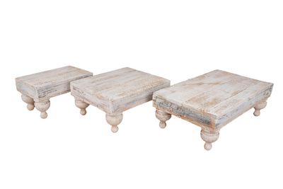 Chula Cake Table Set of  3--Display-Reclaimed Wood-Table Riser-White
