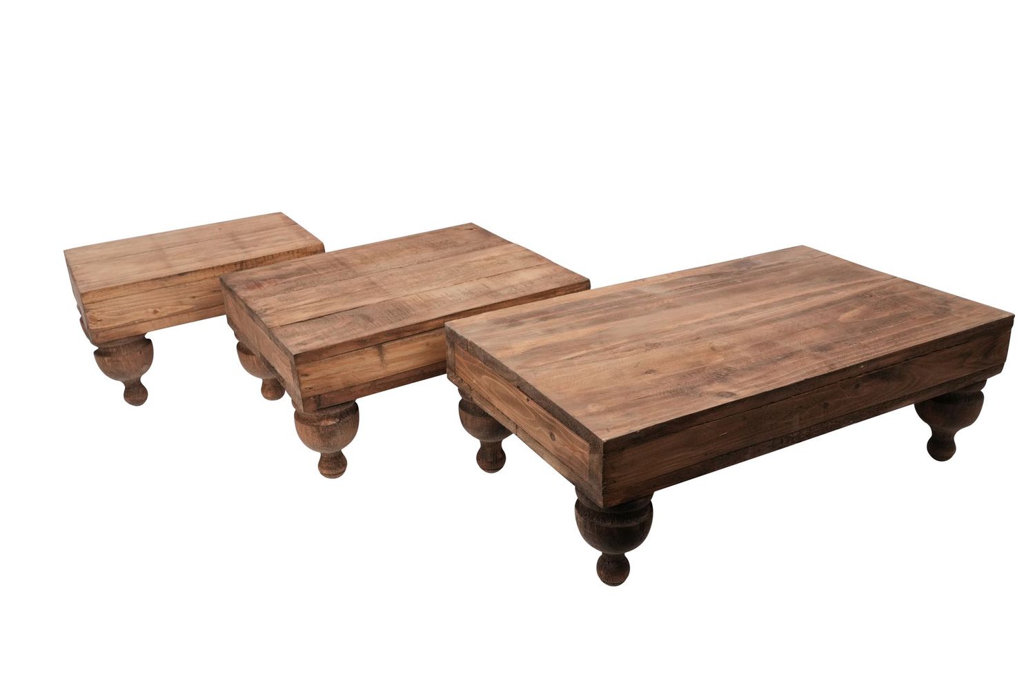 Chula Cake Table Set of  3--Display-Reclaimed Wood-Table Riser-Brown